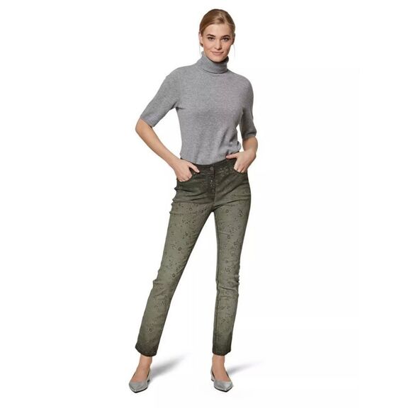 MADELEINE Slim Five Pocket with Flock Print Ombré Effect in Sage Green, Size 8P - Picture 4 of 16